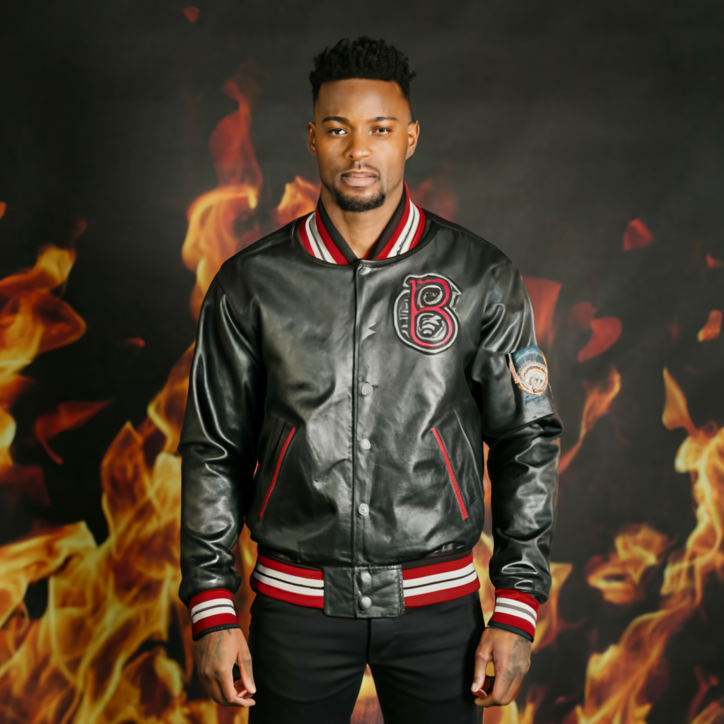 A stylish photo of a unique varsity jacket showcasing trendy design elements, perfect for fashion enthusiasts looking for varsity jackets.